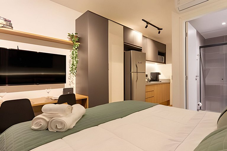 Studio com Cama Queen ao lado do Allianz Parque