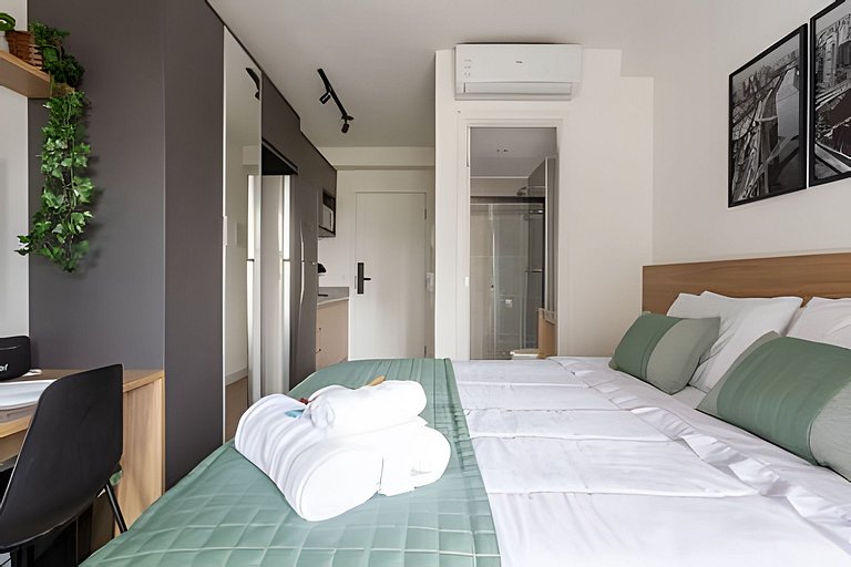 Studio com Cama Queen ao lado do Allianz Parque