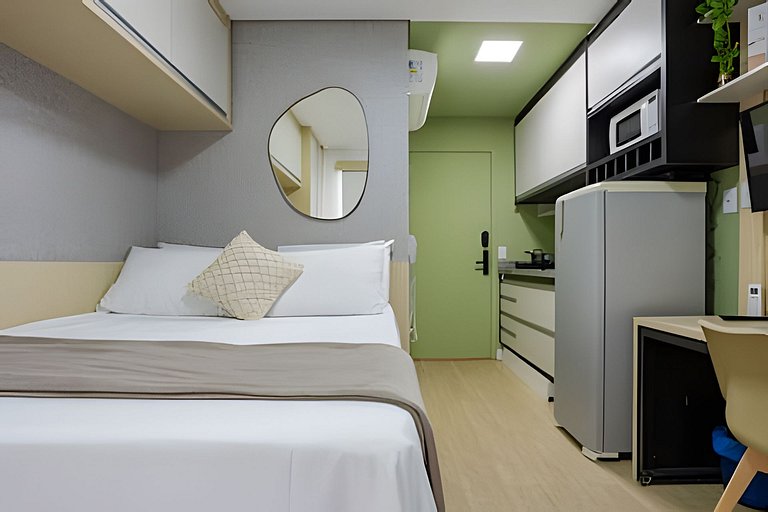 Studio em prédio novo, com Lavanderia e Piscina