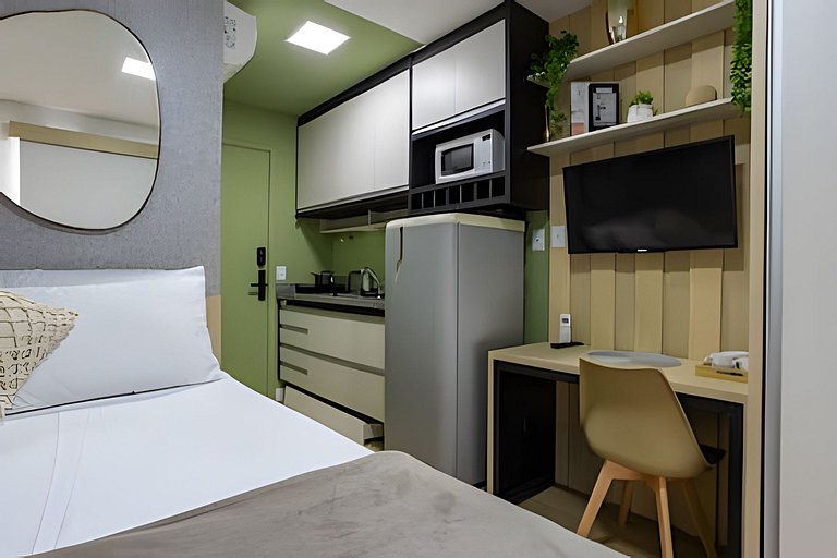 Studio em prédio novo, com Lavanderia e Piscina