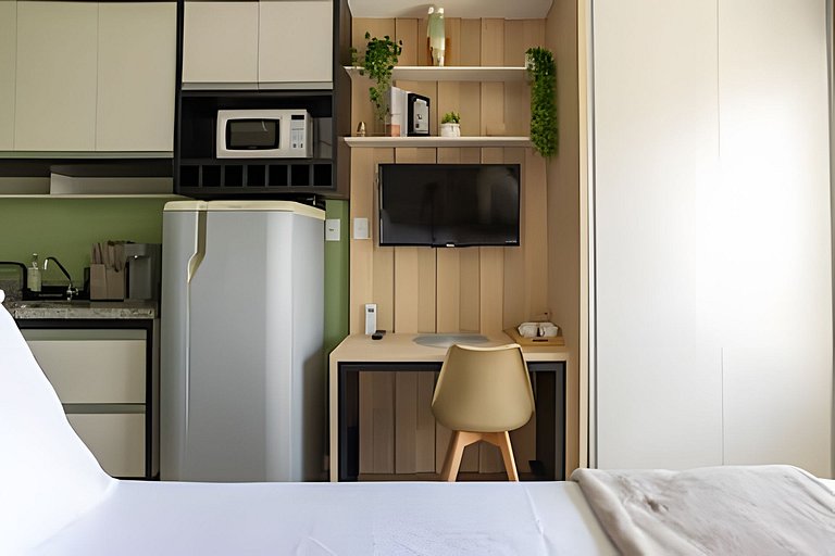 Studio em prédio novo, com Lavanderia e Piscina