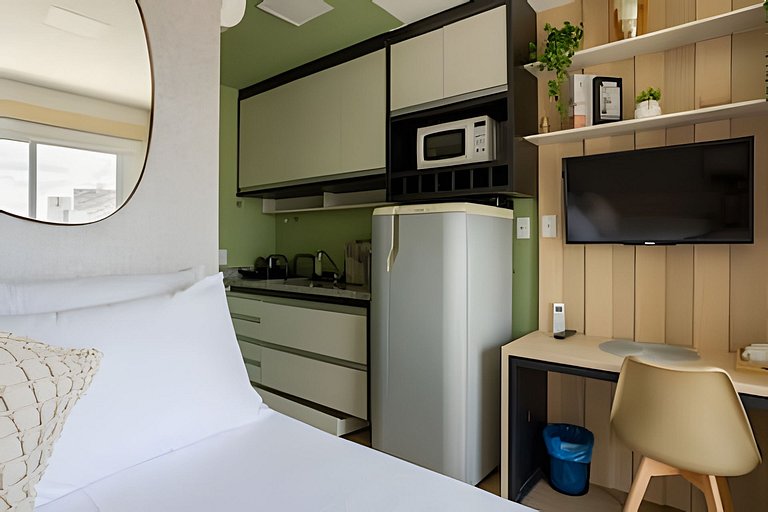 Studio em prédio novo, com Lavanderia e Piscina